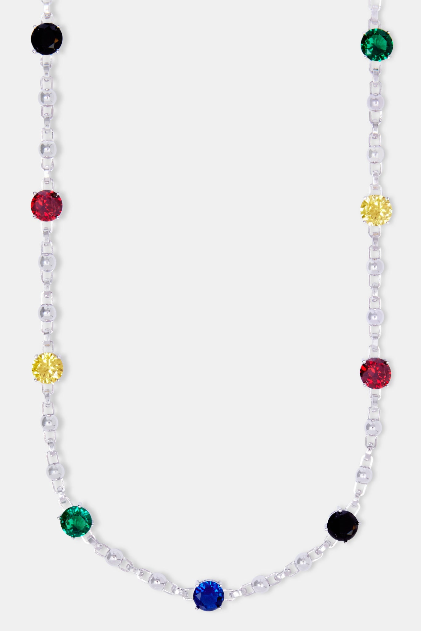 Multi Iced CZ Gem & Ball Chain Mix Kette - Weiß